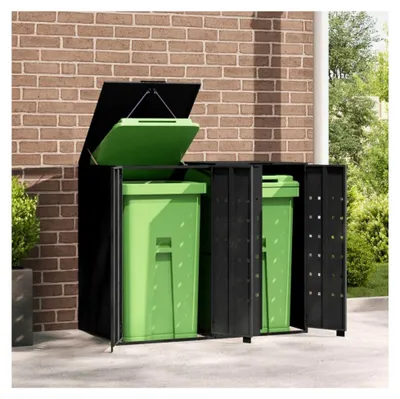 Produktbild von Mülltonnenbox für 2 Tonnen 240L 120L Edelstahl Müllcontainer Mülltonnenschrank Metall Schwarz