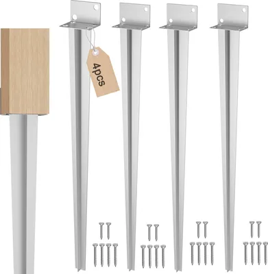 Obrázok produktu pre XMTECH zemná objímka pre drevené stĺpiky 60 x 700 mm, podpera stĺpika v tvare L, záhradná zemná objímka - pozinkovaná strieborná (4 kusy)