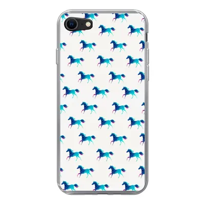 Produktbild von MuchoWow® Handyhülle Schutzhülle Hülle für iPhone SE 2022 Mädchen - Pferde - Kristall - Muster - Mädchen - Blau - Kinder - Kind Silikon Softcase Handy Hülle - Schutzhülle