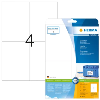 Produktbild von Etiketten Premium A4, weiß 105x148 mm Papier matt 40 St.
