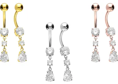 Produktbild von Bauchnabelpiercing Titan Bananabell mit Innengewinde KRISTALLE + KRISTALLTROPFEN Silber Stablänge: 8mm
