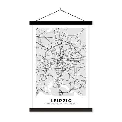 Produktbild von MuchoWow® Textilposter Leipzig - Stadtplan - Deutschland - Karte 120x180 cm mit schwarzem Rahmen - Fotos