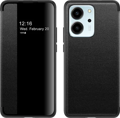 Image de Etui pour Honor 80 SE étui fin en cuirPolyuréthaneavec fenêtre d'affichage noir