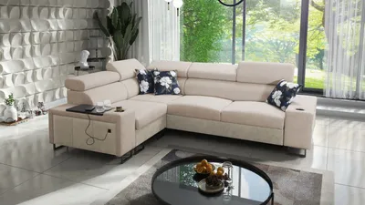 Productafbeelding van Kaiser Möbel: Luxe hoekbank met slaapfunctie, model MELODY II, uitvoering Tauro/Freya, beige/donkerbeige, linkshandig