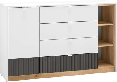 Produktbild von Marmex Möbel Torino 06 Eintürige Kommode mit 4 Schubladen und 3 offenen Fächern, moderner Schrank 138x86x40 für das Schlafzimmer, Büro, Jugendzimmer