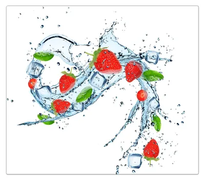 Produktbild von Spritzschutz Herdabdeckplatte Schneidebrett aus Glas Erdbeeren im Wassersplash 1-Teilig (60x52cm)