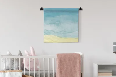 Produktbild von MuchoWow® Wandteppich Wandbehang Strand - Meer - Aquarell 60x60 cm Tapisserie Dekoration Wandtuch - Dekorationen - Wand Decke