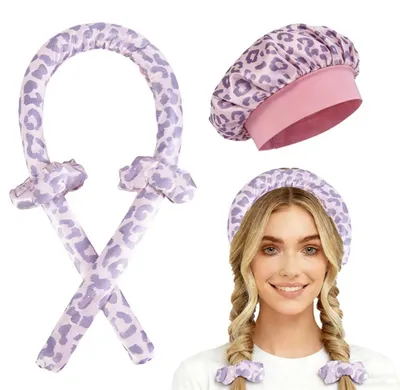Produktbild von INF Satin-Lockenwickler ohne Hitze mit Schlafhaube – Lockenwickler für sanfte Locken über Nacht (46,5 cm x 4 cm) Violett