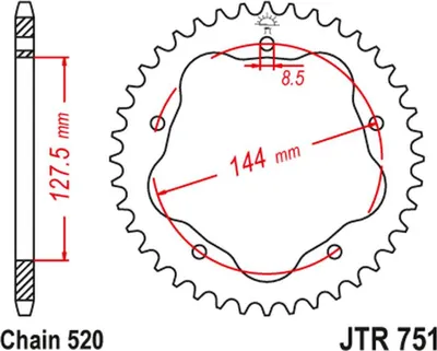 Zdjęcie produktu dla JT SPROCKETS Ultralekka tylna aluminiowa zębatka 751 - 520