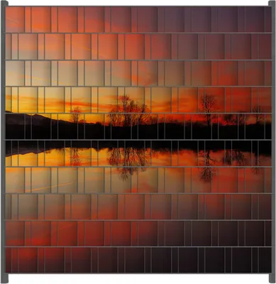 Produktbild von Wallario Zaunsichtschutz mit Motiv Abendrot am Himmel über einem See für Ein- und Doppelstabmatten Zäune in der Größe 200 x 200 cm