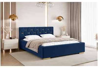 Produktbild von MEBLINI Versal Polsterbett 120x200 mit Stauraum - Lattenrost und Bettkasten - Kopfteil Bett mit Stauraum - Doppelbett - Stauraumbett - Betten - 120x200 - Blau Samt ohne Matratze