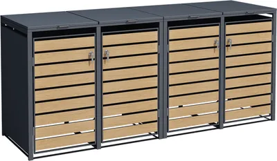 Produktbild von Mülltonnenbox Müllbox Mülltonnenverkleidung 4 Türen Box Anthrazit mit Holzdekor