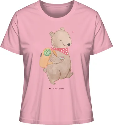 Produktbild von Mr. & Mrs. Panda Damen Kurzarmshirt Bär Wandern Größe L - Baumwolle Pink - Geschenk, Natur Entdecken, Bergsteigen, Oberteil, Shirt, Spazieren, Sommershirt, Freizeitsport