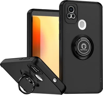 Produktbild von Hülle für ZTE Blade A31 Matte Transluzent TPU Stoßfest Schutzhülle mit Ring Halter Ständer Schwarz