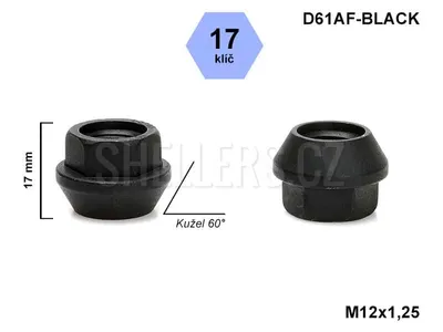 Obrázek produktu pro Kolová matice M12x1,25 kužel otevřená, klíč 17, černá, D61AF-BLACK, výška 17