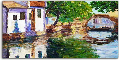 Produktbild von Coloray Canvas 140x70  Wandbild Leinwand Bilder Deko Malerei Dorf Chinesisches Boot