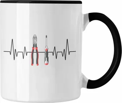 Produktbild von Trendation - Werkzeug Herzschlag Tasse Geschenk für Handwerker Hausmeister Hobby Geschenkidee (Schwarz)