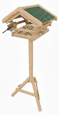 Immagine prodotto di Mangiatoia per uccelli - Casetta in legno con supporto - 103 cm - Naturale