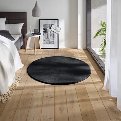 Produktbild von Waschbarer Kurzflor Teppich Anti-Rutsch I Flauschiger Flachflor für Badezimmer Wohnzimmer Schlafzimmer Kinderzimmer Flur Läufer |  Schwarz