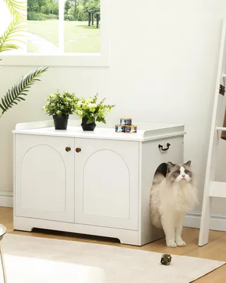 Imagen del producto de Casa para gatos con escondite para la caja de arena - Blanca - 80 cm de largo - Madera - Para gatos