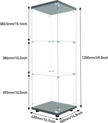 Produktbild von Glas Vitrine - Wandmontierte Glasvitrine - 3 Böden mit LED-Beleuchtung - ESG-Sicherheitsglas - Metallrahmen - Sammelvitrine - 125×42×36 cm - Schwarz
