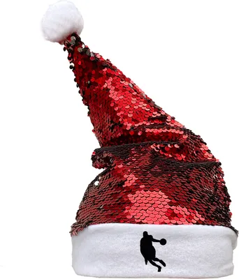 Produktbild von Huuraa Weihnachtsmütze Basketball Silhouette Geschenk Pailletten Rot/Weiß Filz Basketball Geschenkidee