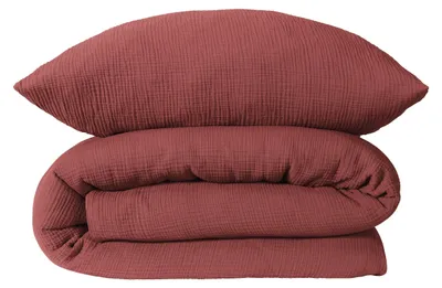 Produktbild von Schiesser Bettwäscheset Molly | 2-teilig | Uni | Musselin | 100% Baumwolle | Reißverschluss | 135x200cm + 80x80cm | Rosenholz