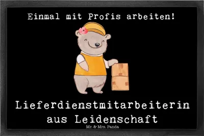 Produktbild von Mr. & Mrs. Panda fußmatte Lieferdienstmitarbeiterin Leidenschaft 40 x 60 cm - Schwarz - Geschenk, Schmutzmatte, Lustig, Gummimatte, Schmutzfangmatte, Sauberlaufmatte