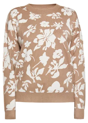 Image de Pull pour femme Jeona - couleur taupe, laine blanche. Taille S