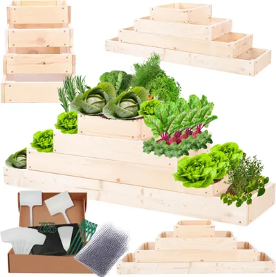 Produktbild von MODO24 Hochbeet Holz, Pflanzkasten, Massivholz, Kiefer, Kräuterbeet, Blumenkasten, Garten, Terrasse, 36x117x30 cm, Natur, ZP09
