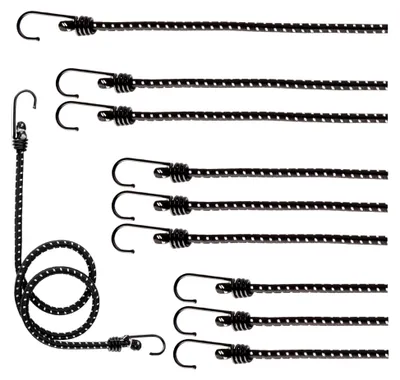 Produktbild von 10-teiliges Set Gummispanner mit reflektierenden Streifen - Gepäckspanner in vier Größen - Expander mit Haken - Spanngummi zur Ladungssicherung