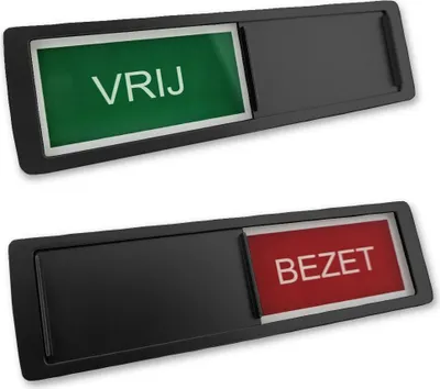 Produktbild von Schiebeschild "Vrij-Bezet" in einem schwarzen Kunststoffschiebeprofil ca. 178x50mm