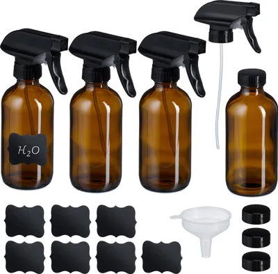 Image de Vaporisateur en verre Relaxdays, lot de 4, 250 ml, jet fin et jet puissant, vaporisateur d'eau pour les cheveux, le nettoyage et les plantes, marron/noir