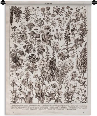 Produktbild von MuchoWow® Wandteppich Wandbehang Pflanzen - Blumen - Schwarz - Weiß 120x160 cm Tapisserie Dekoration Wandtuch - Wohnzimmer - Moderne