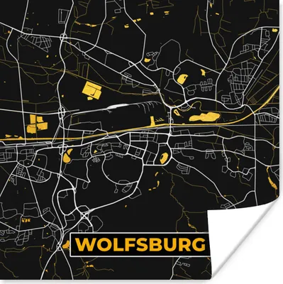 Produktbild von MuchoWow® Poster Stadtplan - Deutschland - Gold - Wolfsburg - Karte 50x50 cm - Wohnzimmerdekoration
