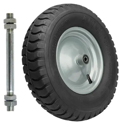 Produktbild von GARRONDA Ersatzrad Schubkarre 4.80/4.00-8 Schubkarrenrad Ø 405 mm Luftreifen 8PR Reifen bis 180 kg mit Achse Stahlfelge Kugellager für Gartenwagen Hof Baustelle GD-0163, Schwarz-Silber