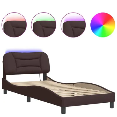 Produktbild von Bettgestell mit LED ohne Matratze "Hvar" Dunkelbraun 90x200 cm Stoff