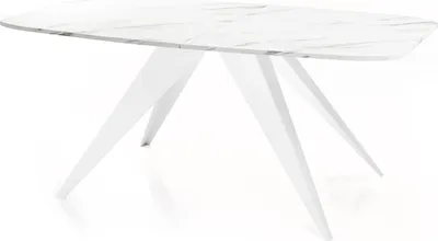 Produktbild von Ausziehbarer Esstisch im Loft-Stil - Industrieller Tisch in Weißer Marmoroptik mit Weißen Metallbeinen - Modernes Design für Wohnzimmer - 160 cm Ausziehbar auf 200 cm - Marmor Weiß