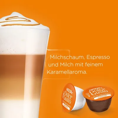 Produktbild von Nescafé Dolce Gusto Caramel Latte Macchiato, Karamell, Kapseln, Kaffeekapsel, Café, Coffee, Kaffee, 16 Kapseln (8 Portionen)