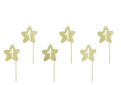 6 goldene Cupcake-Topper zum 1. Geburtstag, 10 cm