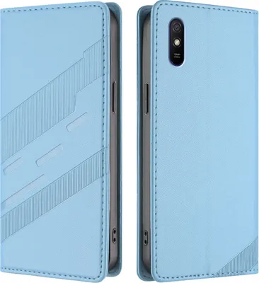 Produktbild von Hülle für Xiaomi Redmi 9A, Kunstleder Brieftaschen Handyhülle mit Kartenfach und Standfunktion Hellblau