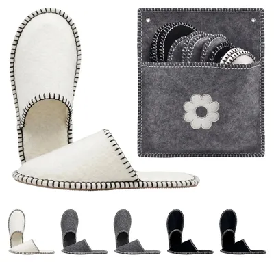 Immagine prodotto di Relaxdays, 6 paia di pantofole per ospiti, motivo floreale, con sacchetto, taglie 36-45, pantofole in feltro con suola antiscivolo, multicolore