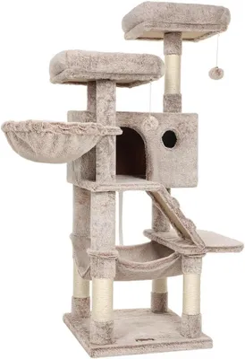 Productafbeelding van Krabpaal voor katten - grote kattenboom 135 cm met zachte bekleding - knuffelholte en hangmat