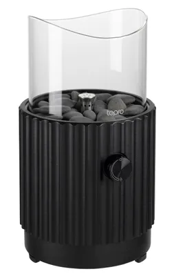 Produktbild von tepro Tisch-Gasfeuerstelle rund mit Glasaufsatz, inkl. Dekosteine, Edelstahl-Brenner, kompakt für Outdoor, 16 cm Durchmesser, Schwarz