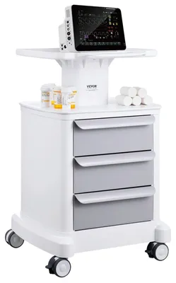 Productafbeelding van VEVOR laboratoriumwagen met 4 niveaus, laboratoriumwagen met 3 lades en 1 bovenste opbergvak, mobiele medische trolley gemaakt van ABS-materiaal, laboratoriumrollwagen met 4 stille wielen