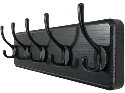 Obrázok produktu pre Nástenná vešiaková tyč s 5 háčikmi, drevo, čierna, 44 cm