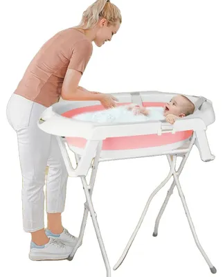 Zdjęcie produktu dla Wanienka dla niemowląt, składana konstrukcja, ergonomiczna wyściółka, różowa