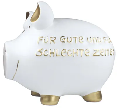 Produktbild von KCG Sparschwein "gute/schlechte Zeiten" Keramik Weiß/Gold 30x25x25cm