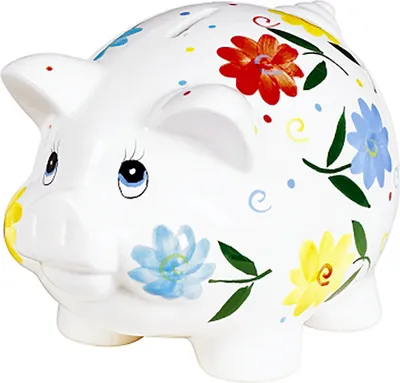 Produktbild von Porzellan-Sparschwein 'Blumendeko' mit Schloss, 23 cm, mehrfarbig