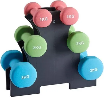 Zdjęcie produktu dla Zestaw hantli Famanu Fitness, 6 sztuk - neopren, różne wagi i kolory
